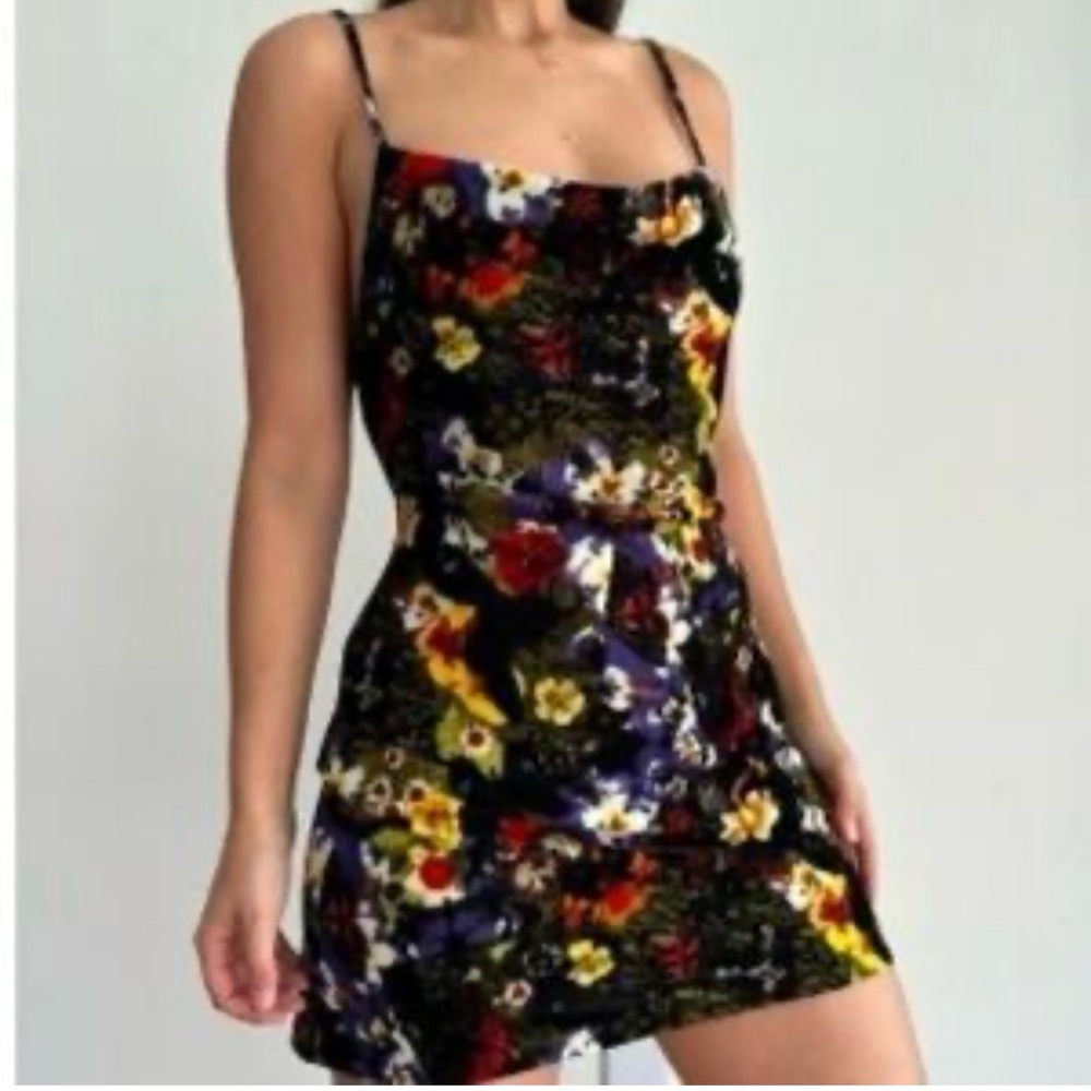 Urban Outfitters Small Black Floral Velvet Mini Dress Spaghetti Straps Butterfly